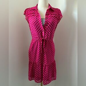 Maison Jules Textured Sheer Pink & White w/ Striped Slip Ruffled Mini Dress